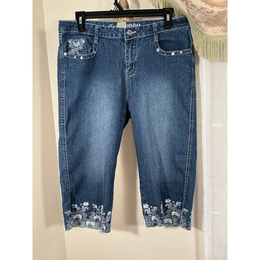 Apollo Jeans Cropped Embrodered Embellished Size 10 Petit Medium wash Stretch - Picture 2 of 7